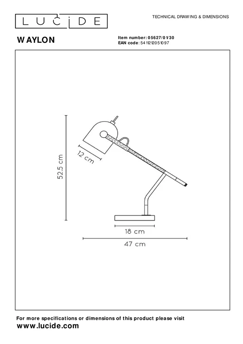 Lucide WAYLON - Schreibtischlampe - 1xE27 - Schwarz - technisch